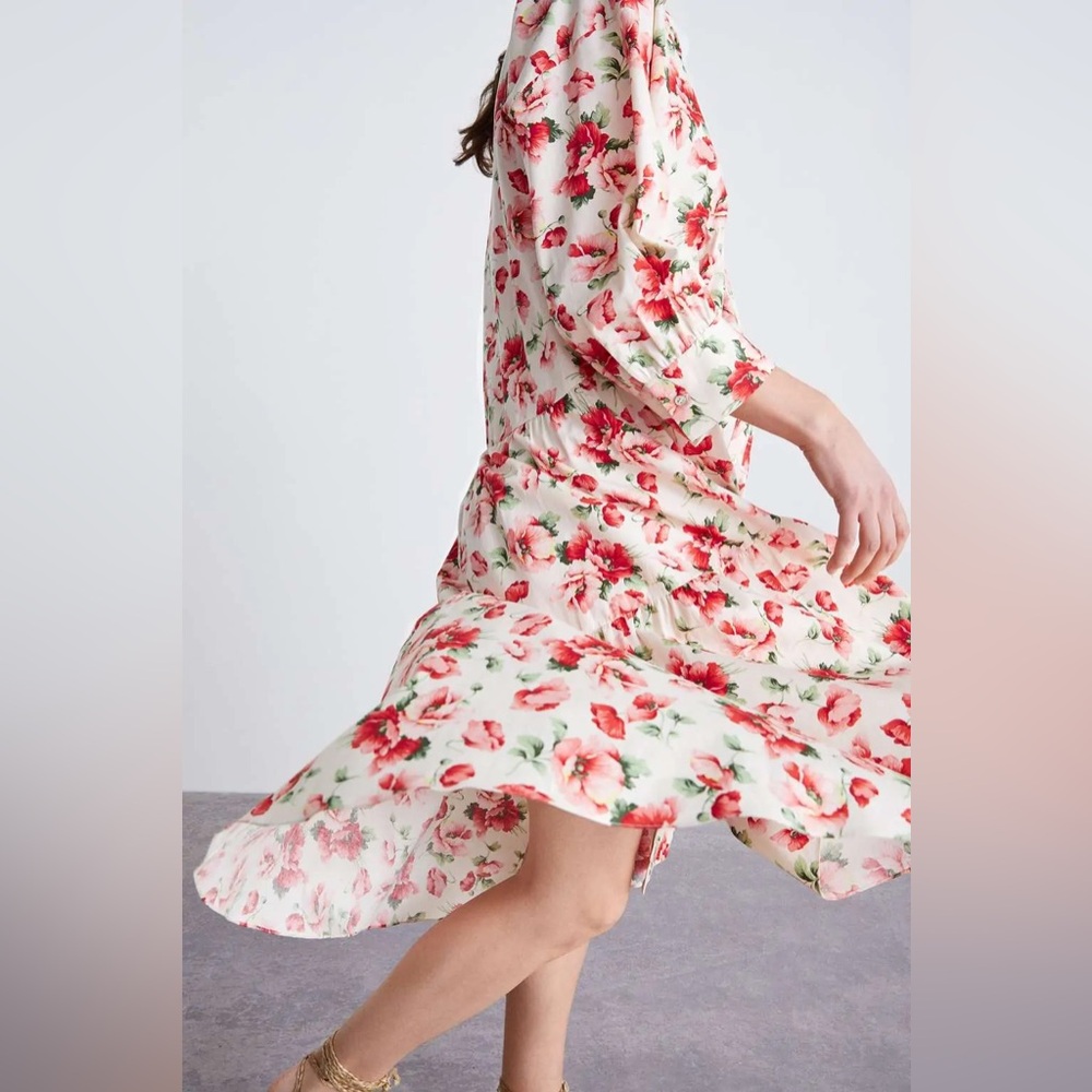 Zara Red and White Floral High Low Dress